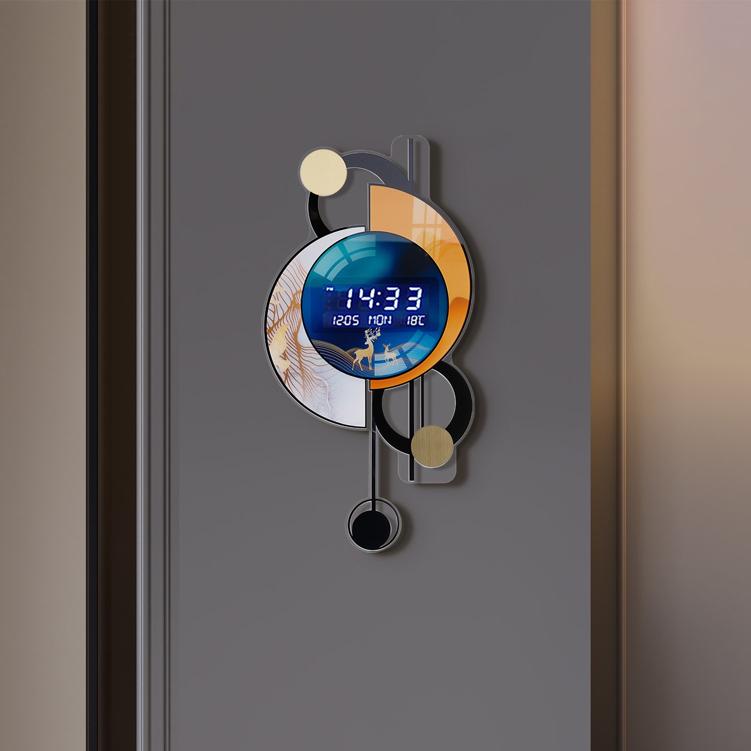 HMR - 26.4"LED Silent Wall Clock Multi-function Display Voice-Activated Wall Clock