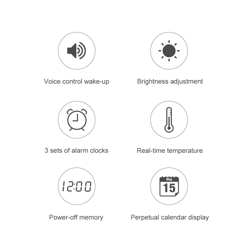 HMR - 26.4"LED Silent Wall Clock Multi-function Display Voice-Activated Wall Clock