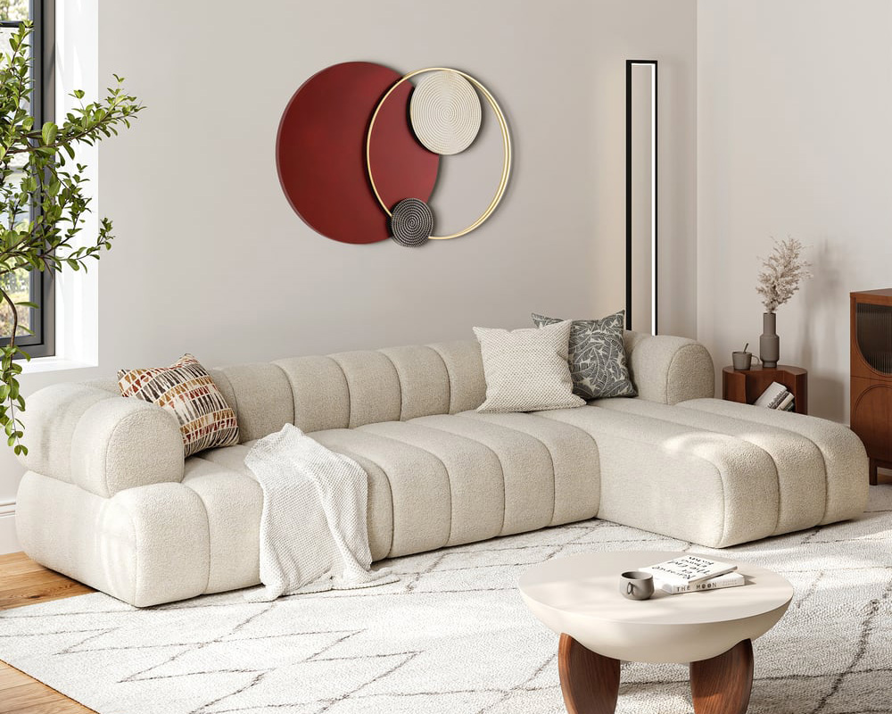 HMR Modern Big Metal Geometric Circles Wall Decor Unique Home Living Room Hanging Wall Art - Wine Red