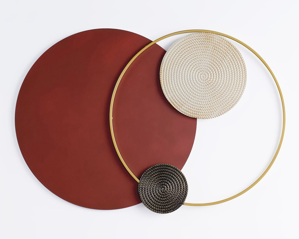 HMR Modern Big Metal Geometric Circles Wall Decor Unique Home Living Room Hanging Wall Art - Wine Red