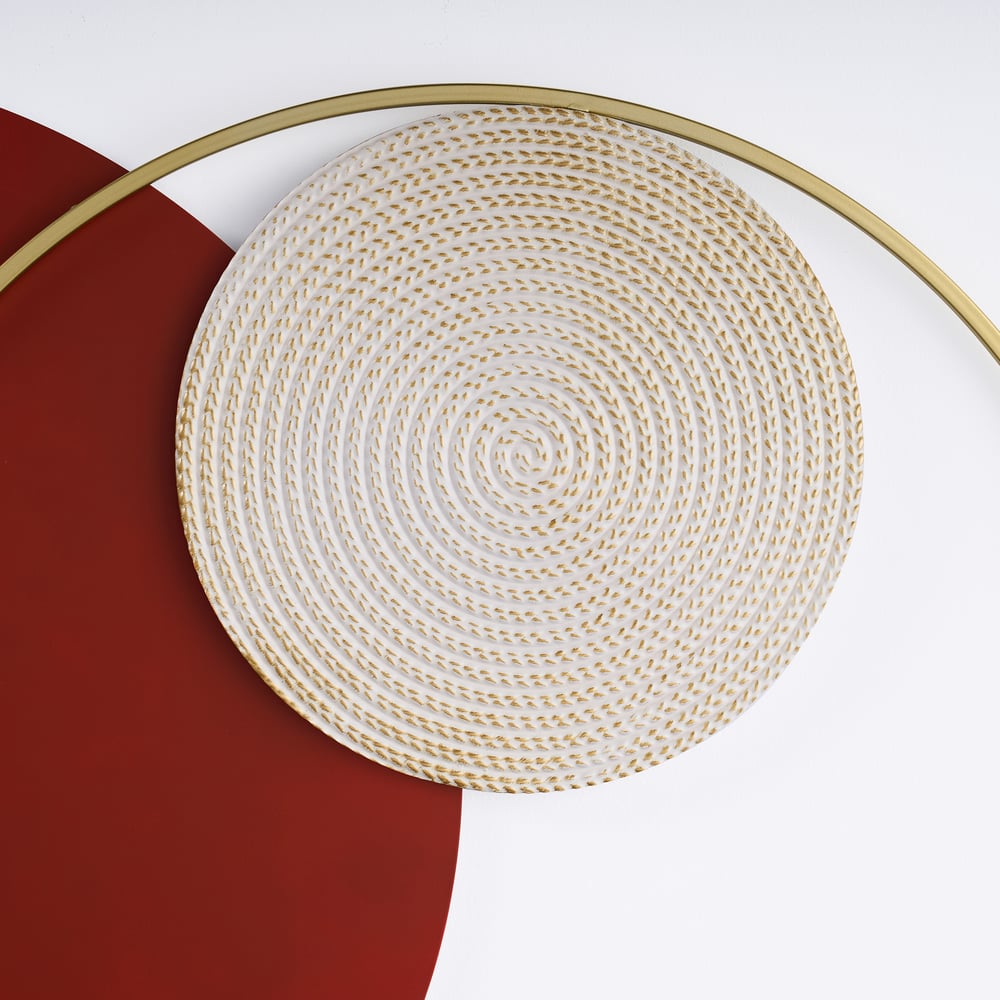 HMR Modern Big Metal Geometric Circles Wall Decor Unique Home Living Room Hanging Wall Art - Wine Red