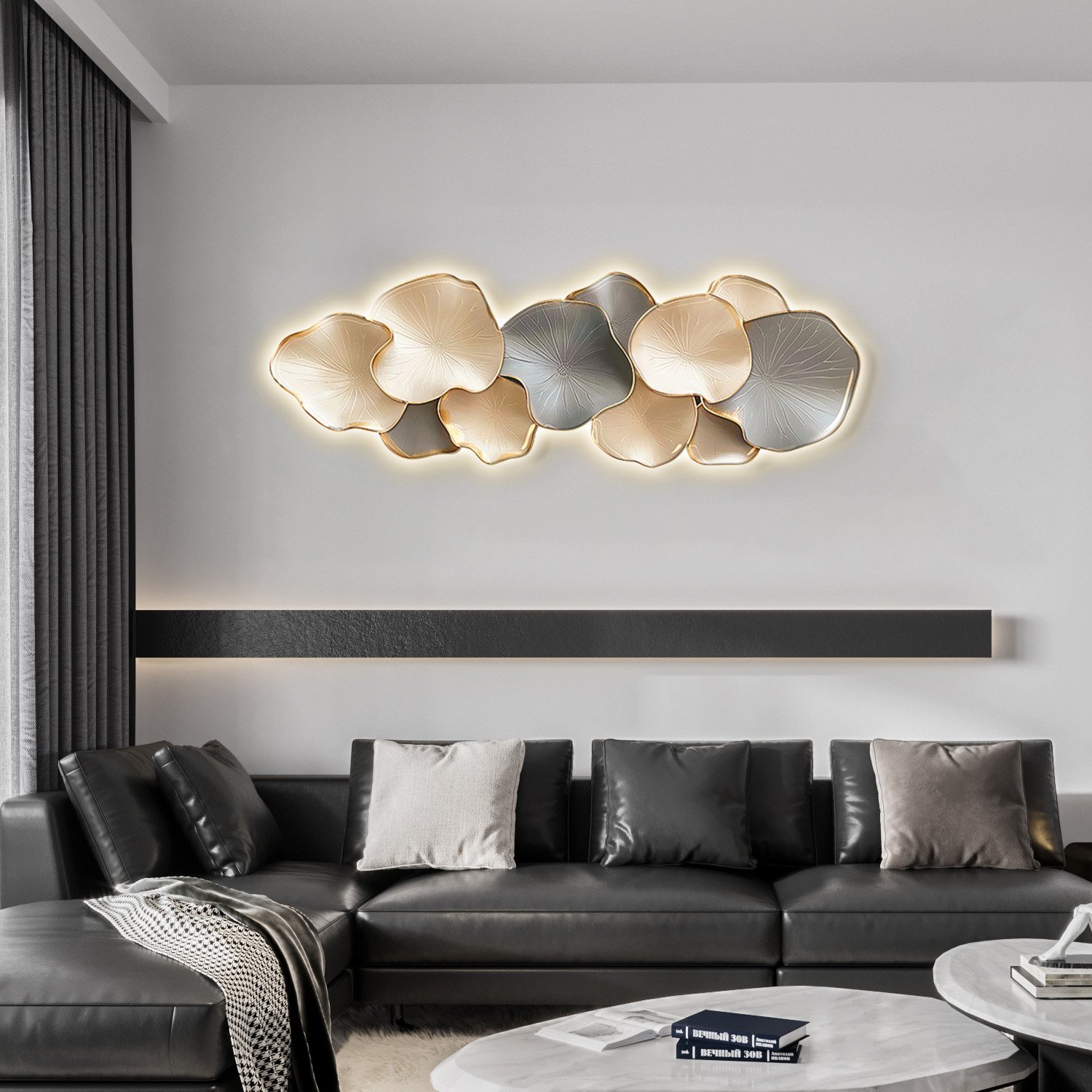 HMR - Textured Design Wall Decor in White and Gray with LED Light