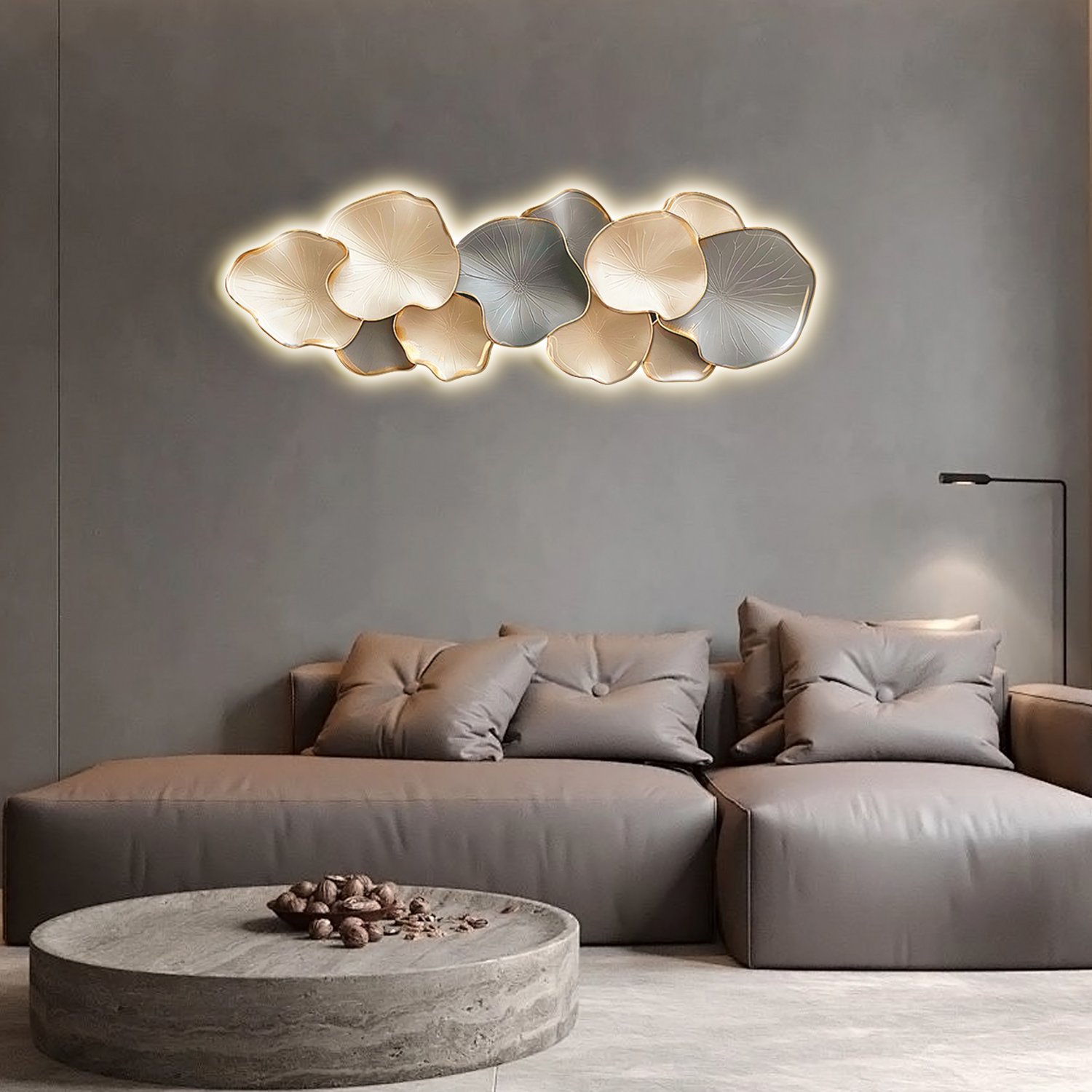 HMR - Textured Design Wall Decor in White and Gray with LED Light