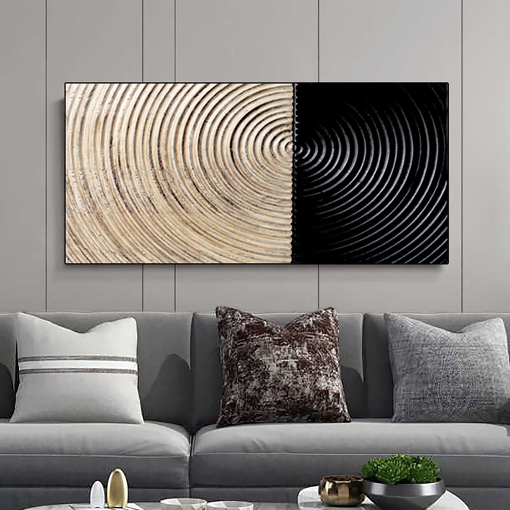 HMR - Modern Wall Decor for Living Room Abstract Print Art with Frame in Natural & Black