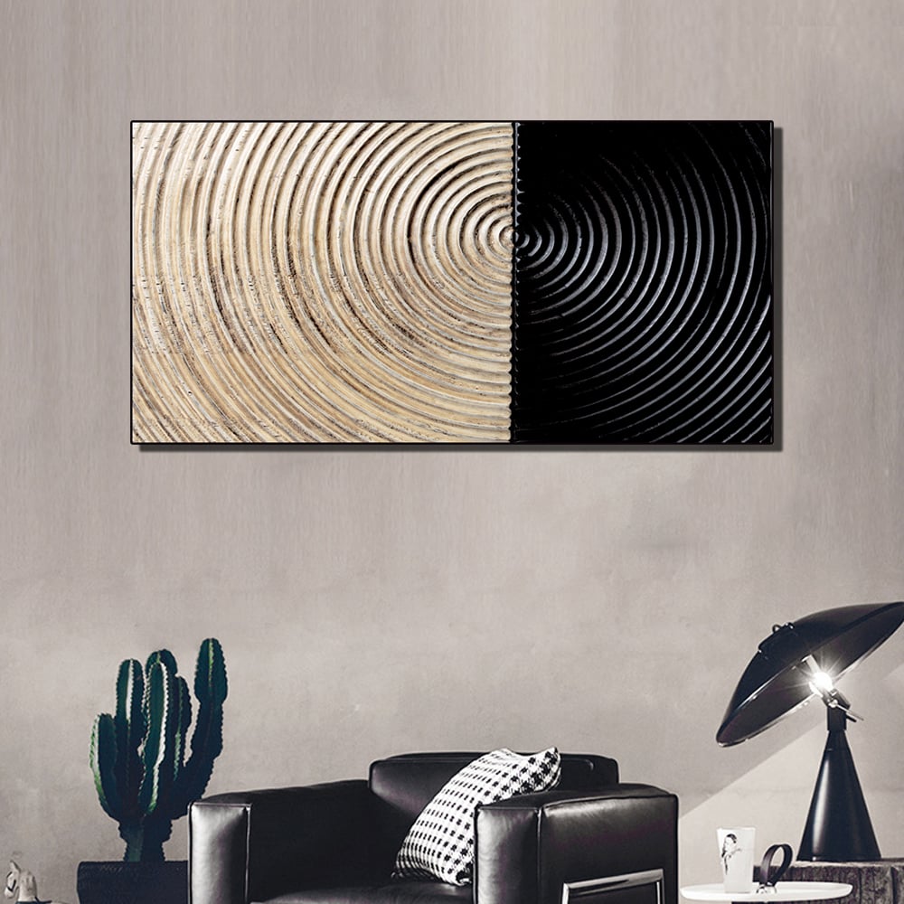 HMR - Modern Wall Decor for Living Room Abstract Print Art with Frame in Natural & Black