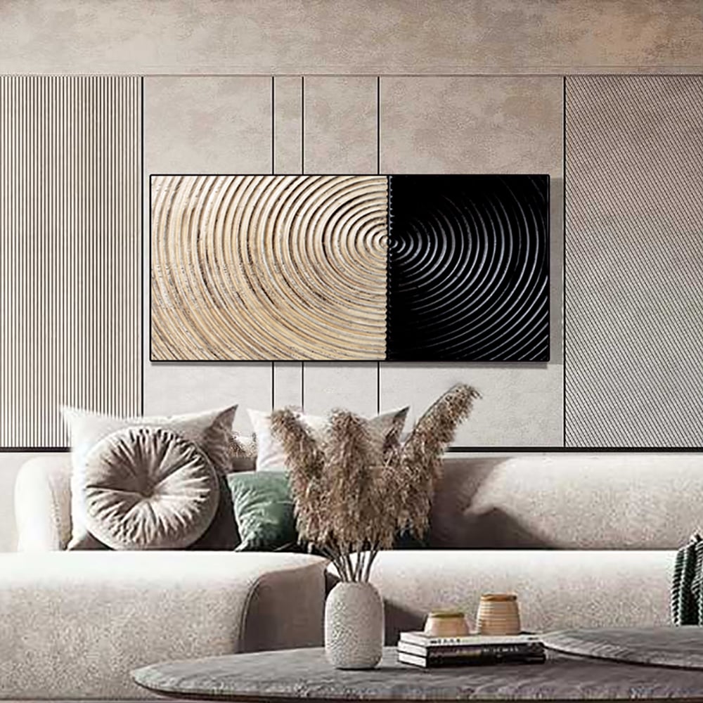 HMR - Modern Wall Decor for Living Room Abstract Print Art with Frame in Natural & Black
