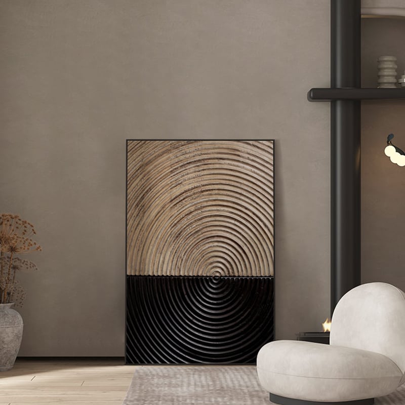 HMR - Modern Wall Decor for Living Room Abstract Print Art with Frame in Natural & Black