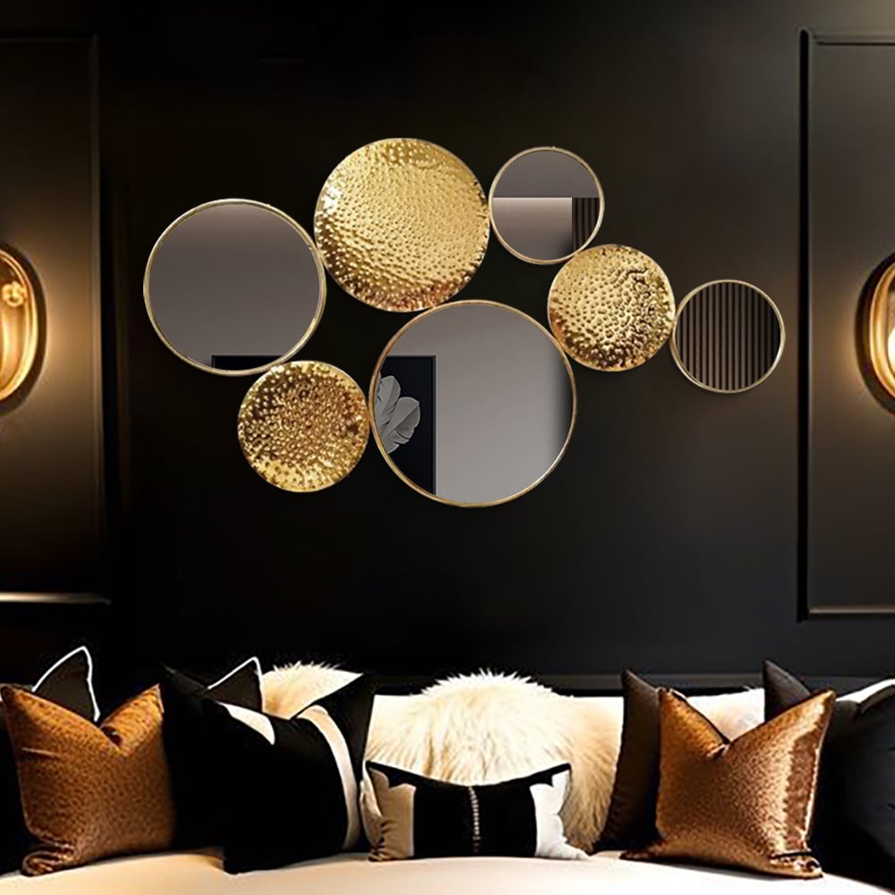 HMR - 47.2" Gold Wall Decorative Mirror Set Creative Round Mirror Wall Hanging Decoration