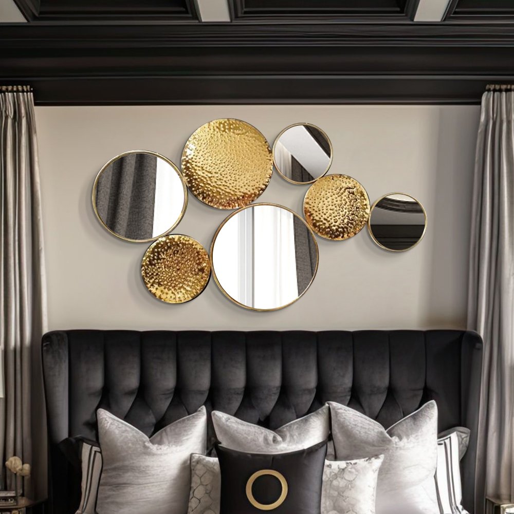 HMR - 47.2" Gold Wall Decorative Mirror Set Creative Round Mirror Wall Hanging Decoration