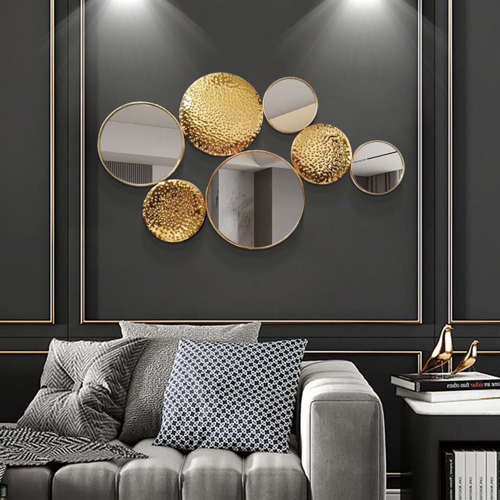 HMR - 47.2" Gold Wall Decorative Mirror Set Creative Round Mirror Wall Hanging Decoration