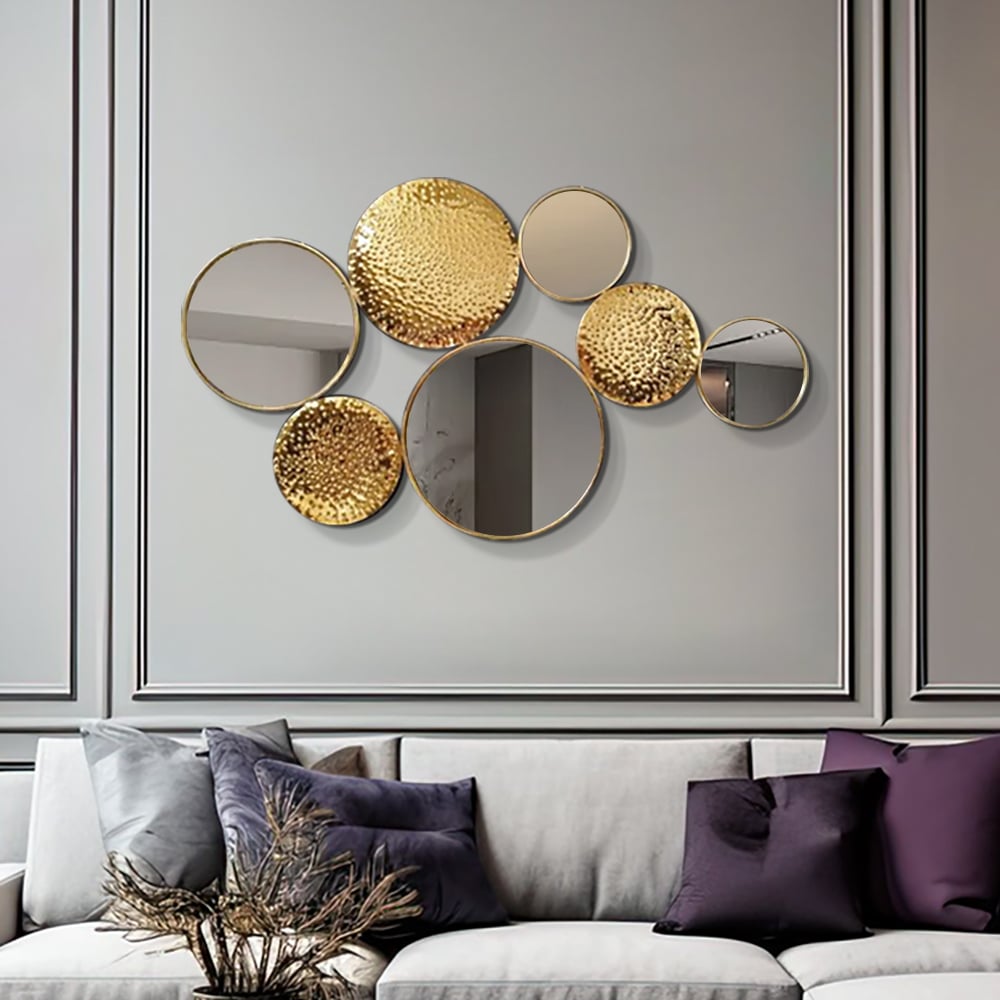 HMR - 47.2" Gold Wall Decorative Mirror Set Creative Round Mirror Wall Hanging Decoration