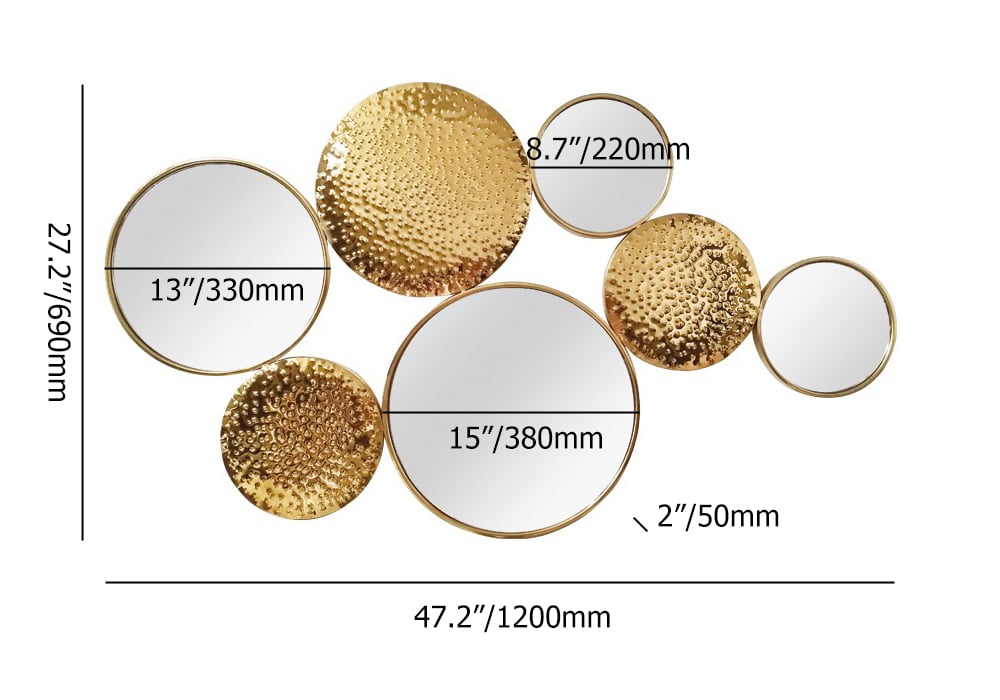 HMR - 47.2" Gold Wall Decorative Mirror Set Creative Round Mirror Wall Hanging Decoration