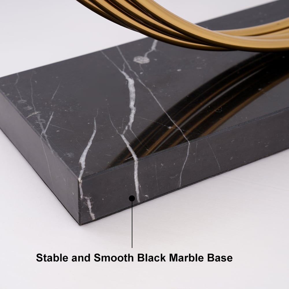 HMR - Geometric Abstract Gold Metal & Acrylic Wave Sculpture Art Decor with Black Marble Base