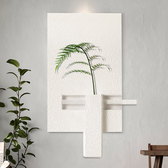 HMR - 3D Abstract Geometric Japandi Beige Wall Sculpture Art Decor With Vase Living Room