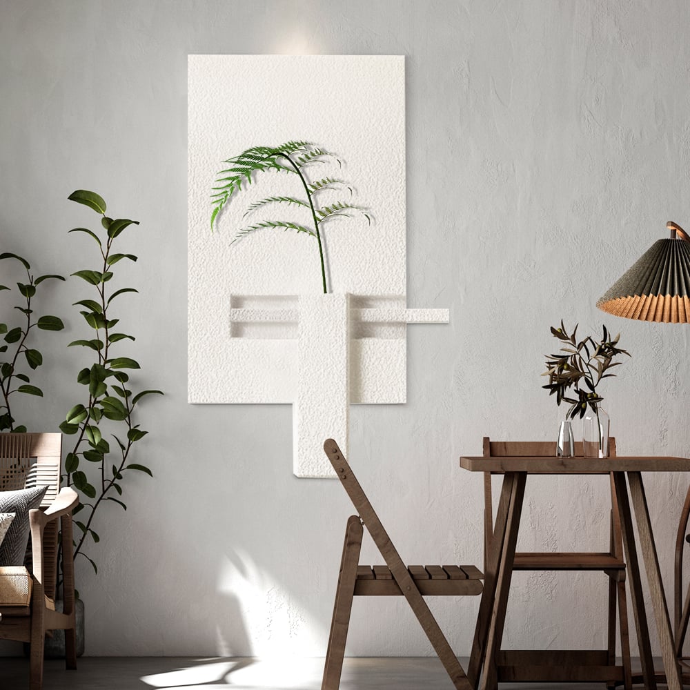 HMR - 3D Abstract Geometric Japandi Beige Wall Sculpture Art Decor With Vase Living Room