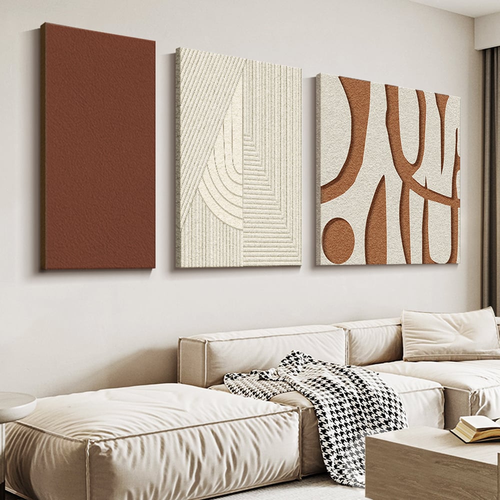 HMR - 3 Pieces Japandi Abstract 3D Geometric Wall Decor Sculpture Art Set Living Room Bedroom