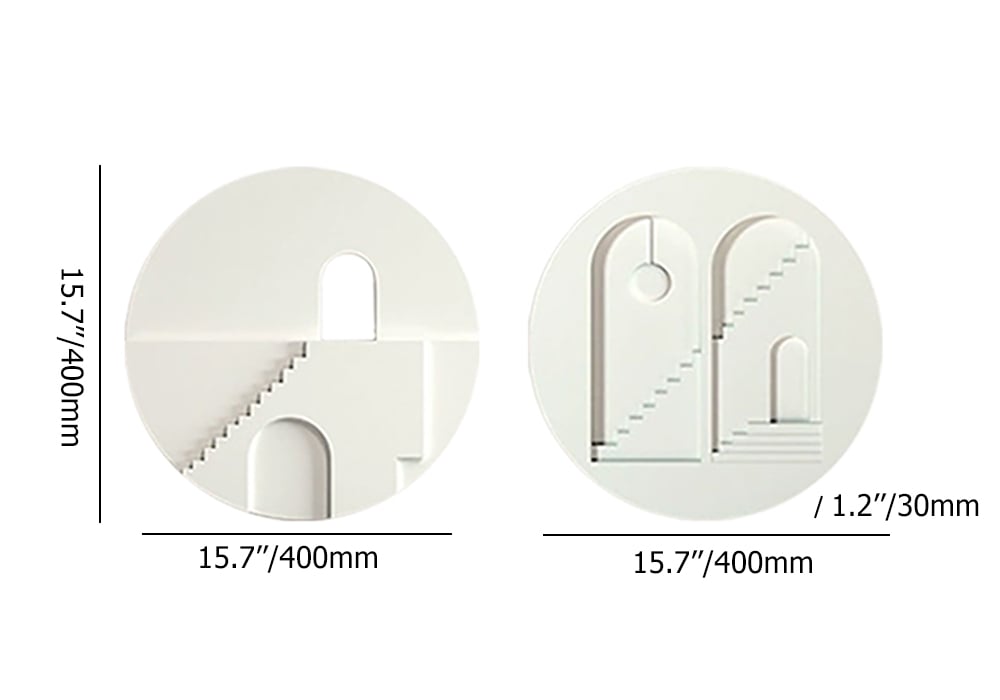 HMR - 2-Pieces Minimalist White Round Frosted Abstract Geometric Wood Wall Decor Art Set