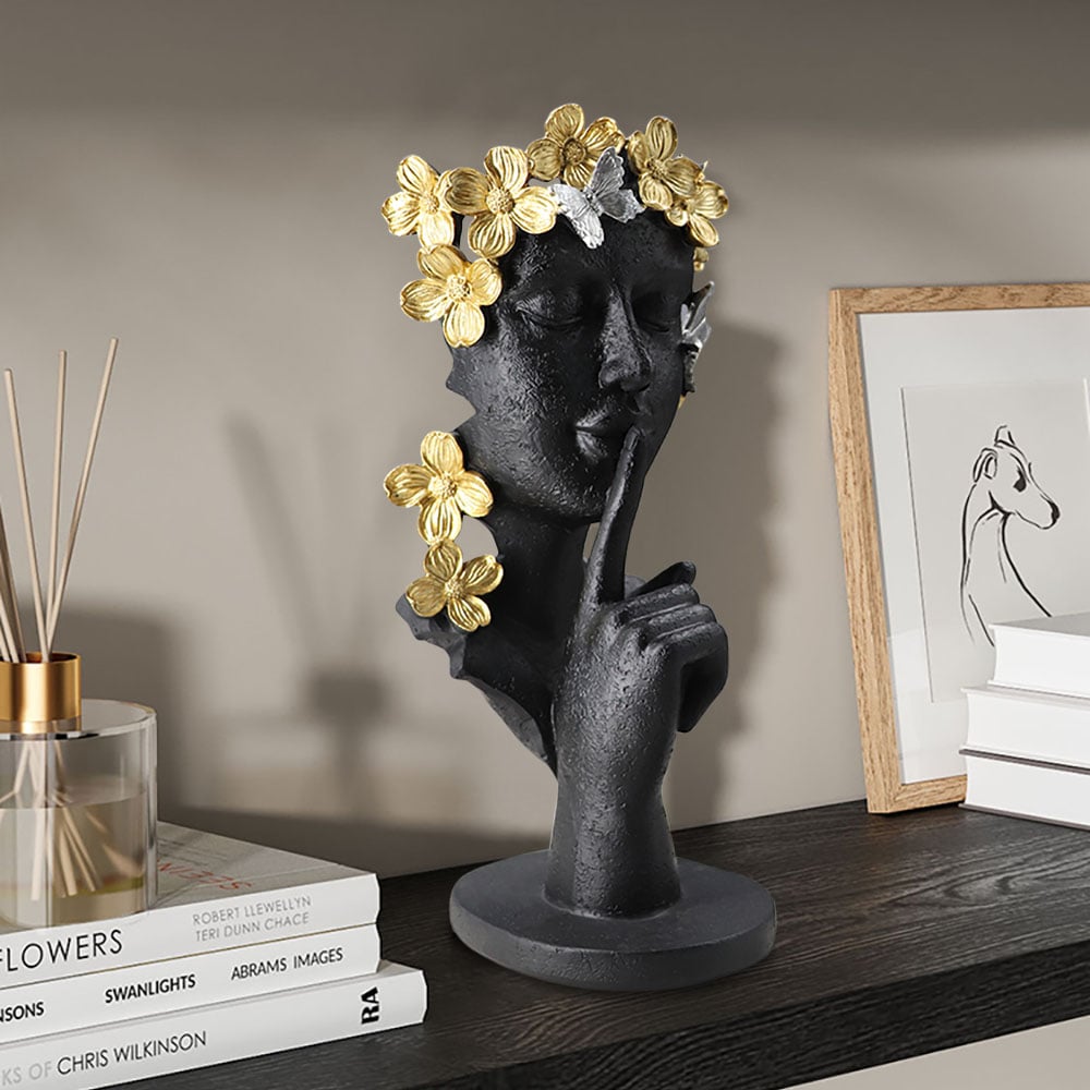 HMR - Black & Gold Thinker Sculpture Statue Resin Romantic Silence Desktop Ornament