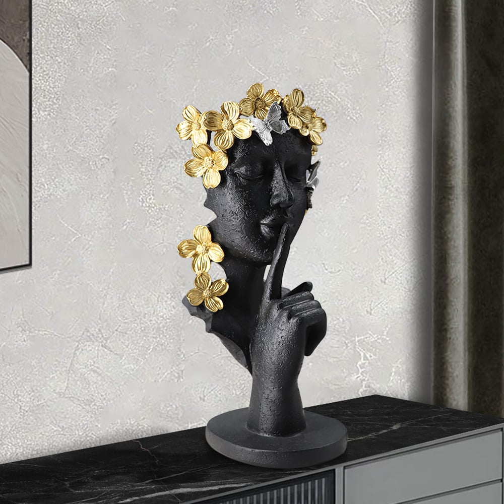 HMR - Black & Gold Thinker Sculpture Statue Resin Romantic Silence Desktop Ornament