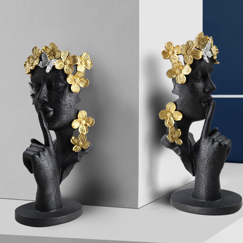 HMR - Black & Gold Thinker Sculpture Statue Resin Romantic Silence Desktop Ornament