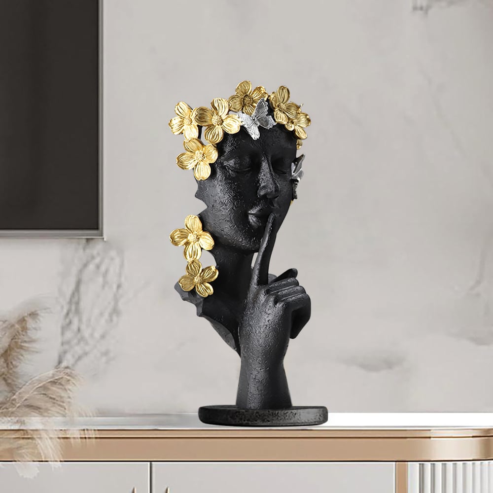 HMR - Black & Gold Thinker Sculpture Statue Resin Romantic Silence Desktop Ornament