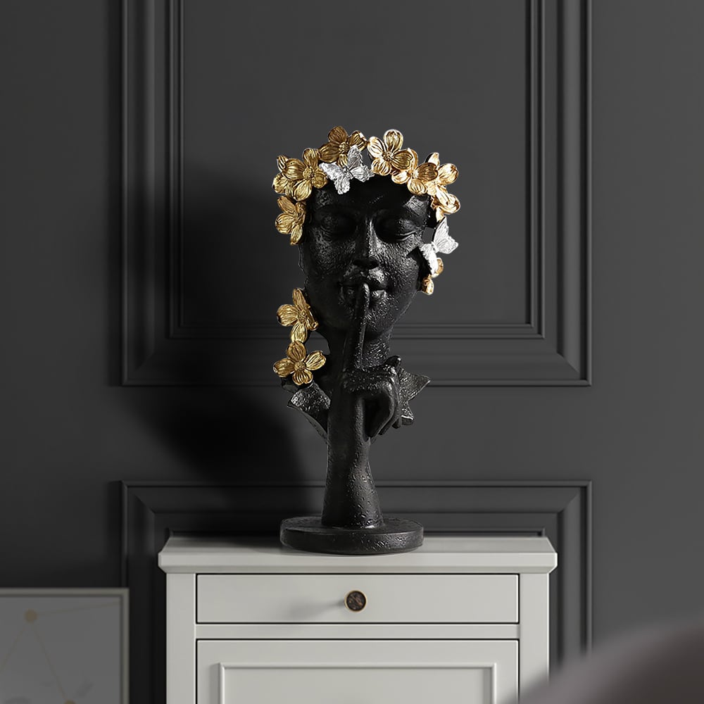 HMR - Black & Gold Thinker Sculpture Statue Resin Romantic Silence Desktop Ornament
