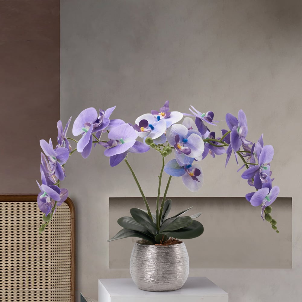 HMR - Artificial Purple Orchids in Vase Set