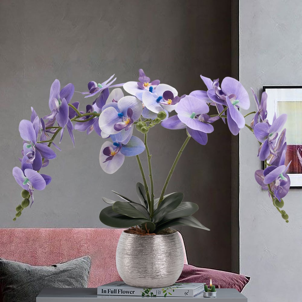 HMR - Artificial Purple Orchids in Vase Set