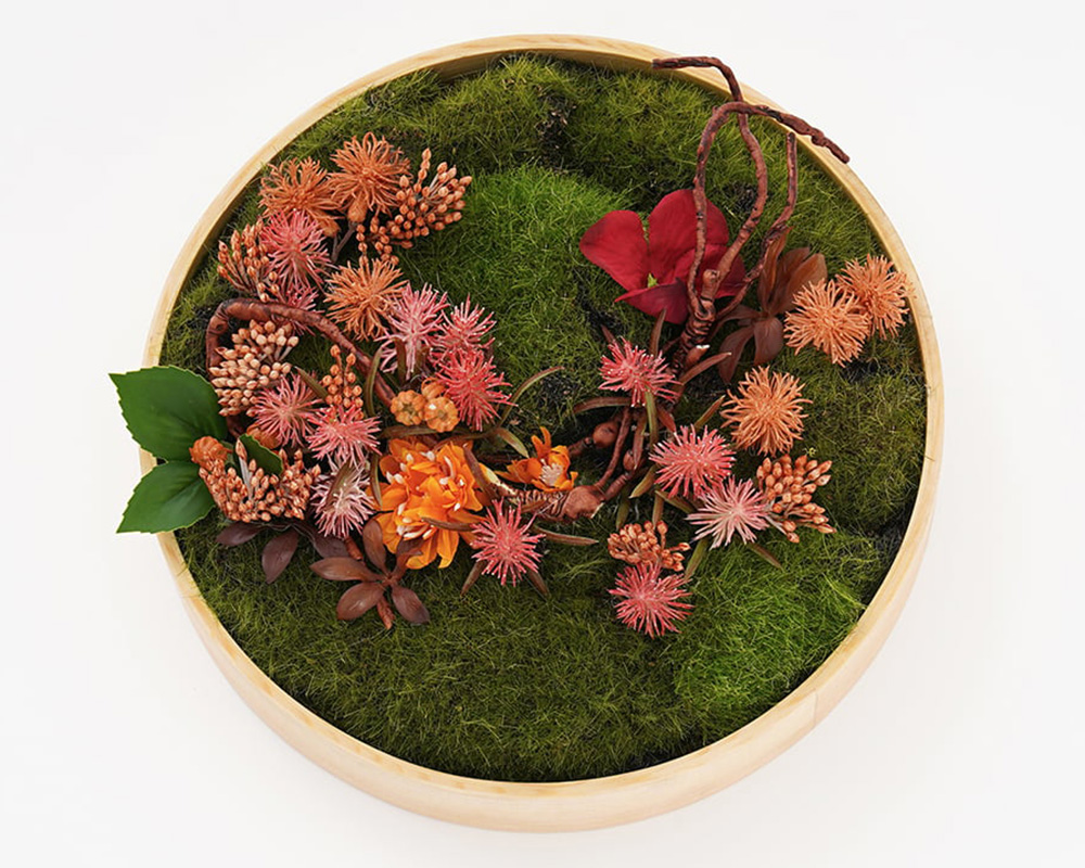 HMR 3D Round Preserved Moss Flower Wall Art Hanging Rainbow Floral Decor with Wood Frame – Multi-Color, Style B