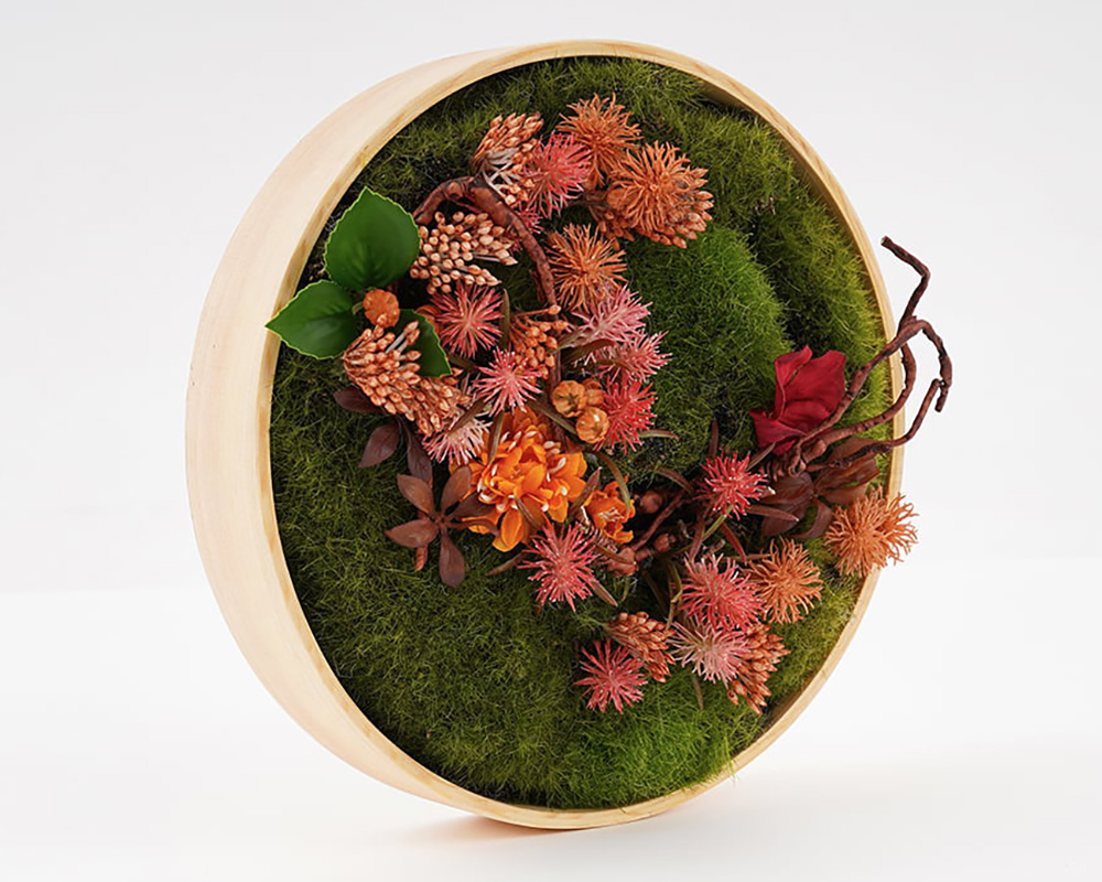 HMR 3D Round Preserved Moss Flower Wall Art Hanging Rainbow Floral Decor with Wood Frame – Multi-Color, Style B