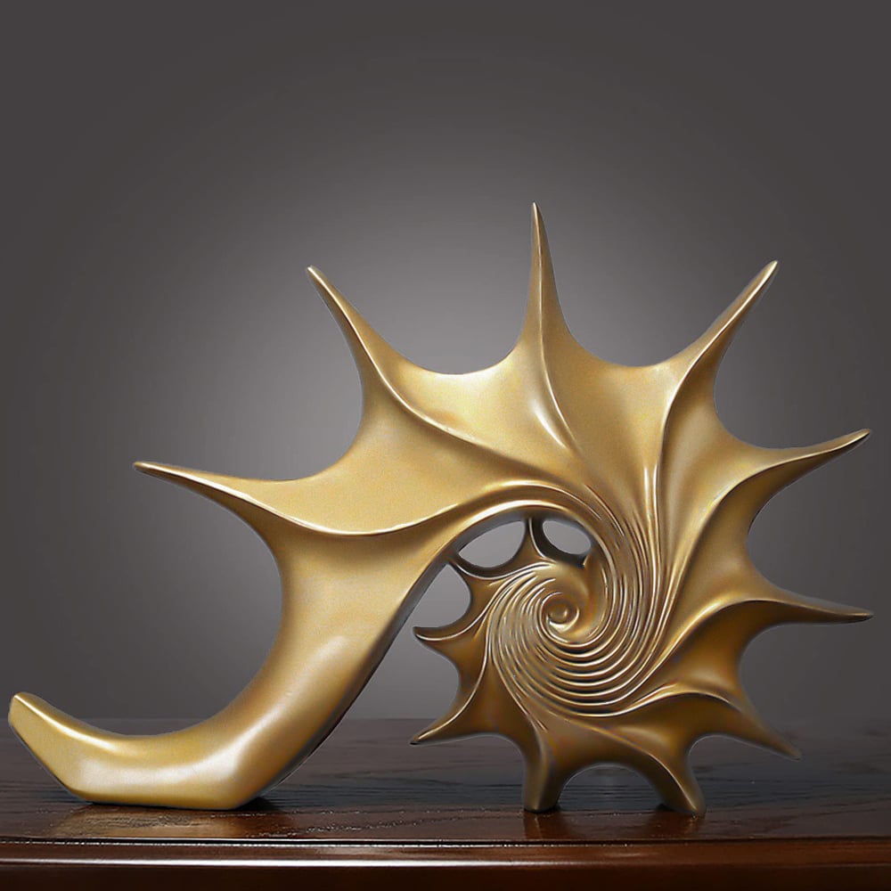 HMR - 15.9" Gold Shell Conch Sculpture Decor Art Modern Resin Figurine Statue Living Room