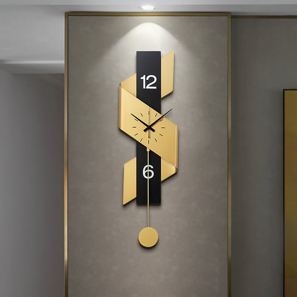 HMR - 34.3" Modern Geometric Gold & Black Digital Wall Clock Oversized Wall Decor For Living R