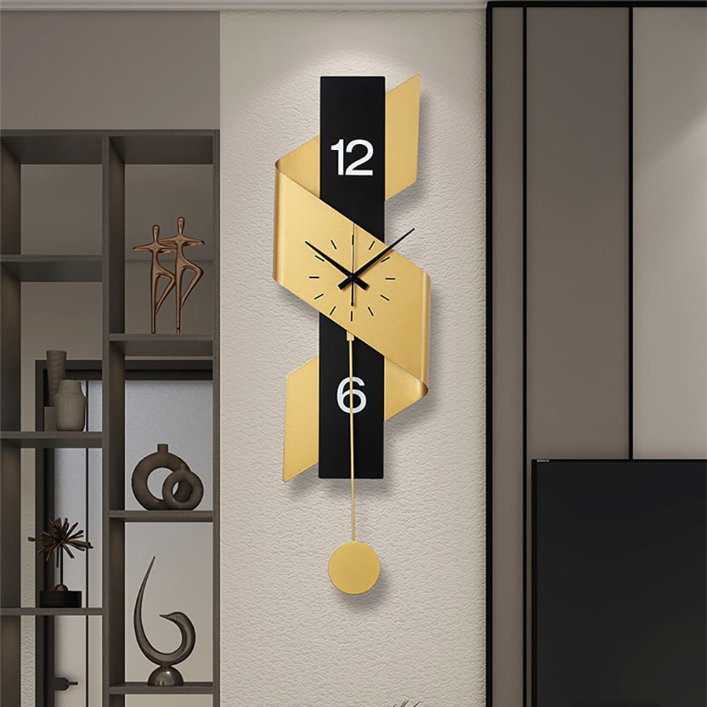HMR - 34.3" Modern Geometric Gold & Black Digital Wall Clock Oversized Wall Decor For Living R