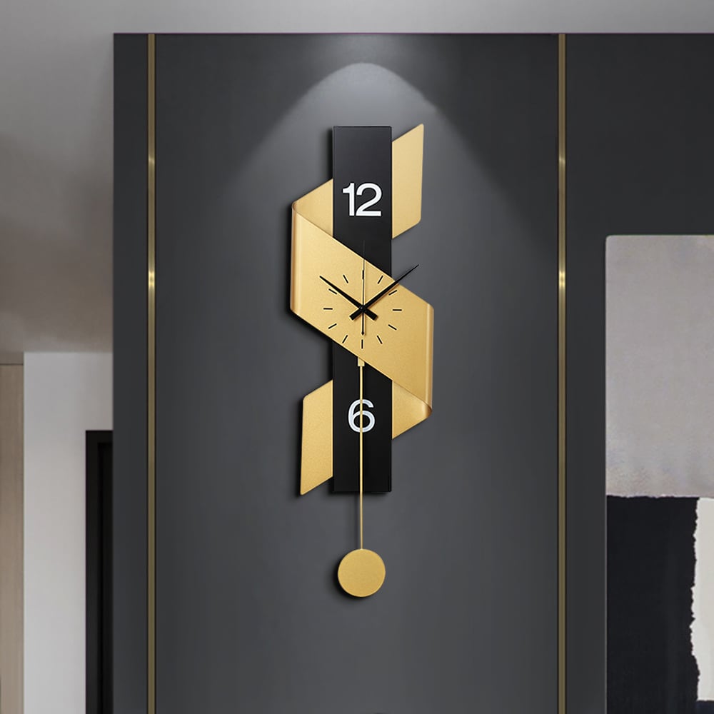 HMR - 34.3" Modern Geometric Gold & Black Digital Wall Clock Oversized Wall Decor For Living R
