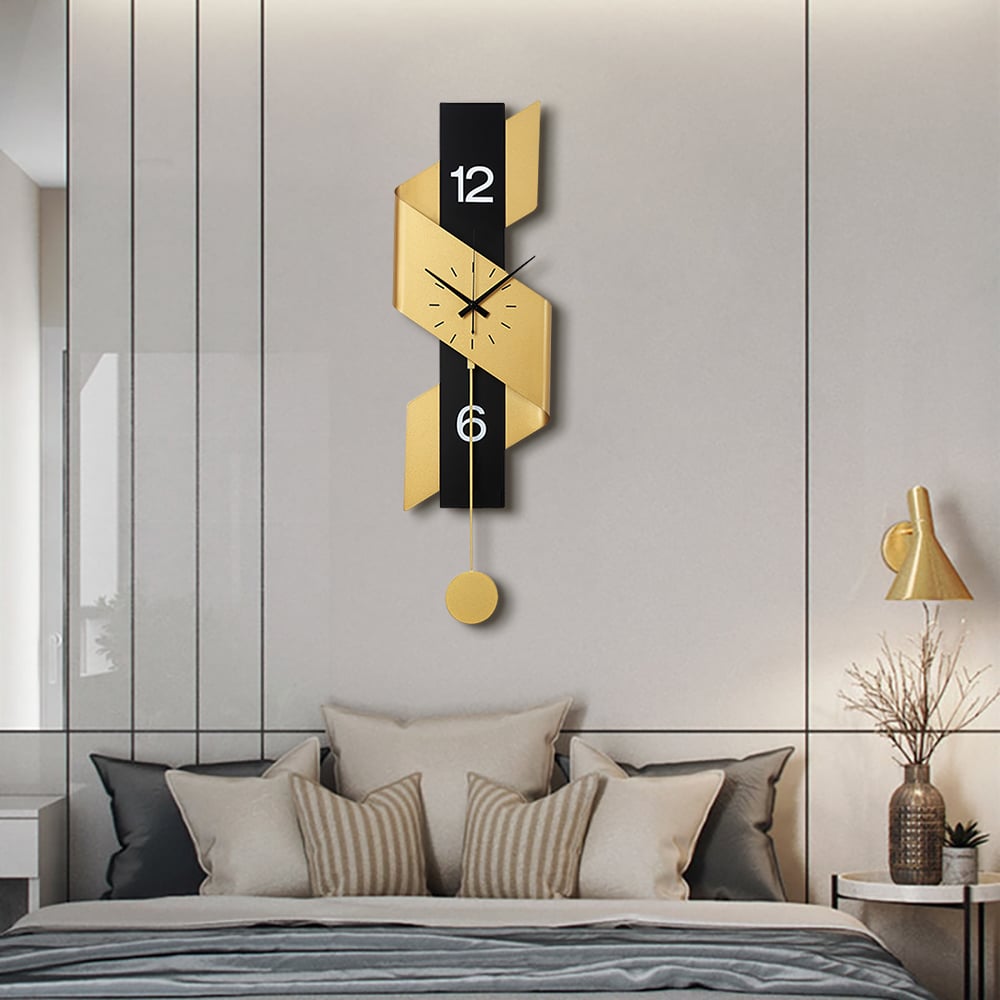 HMR - 34.3" Modern Geometric Gold & Black Digital Wall Clock Oversized Wall Decor For Living R