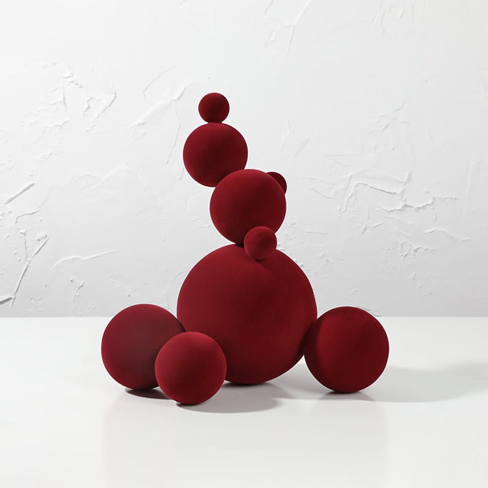 HMR - Abstract Accumulate Snowballs Snowman Sculpture Art Modern Resin Flocking Decor Wine Red