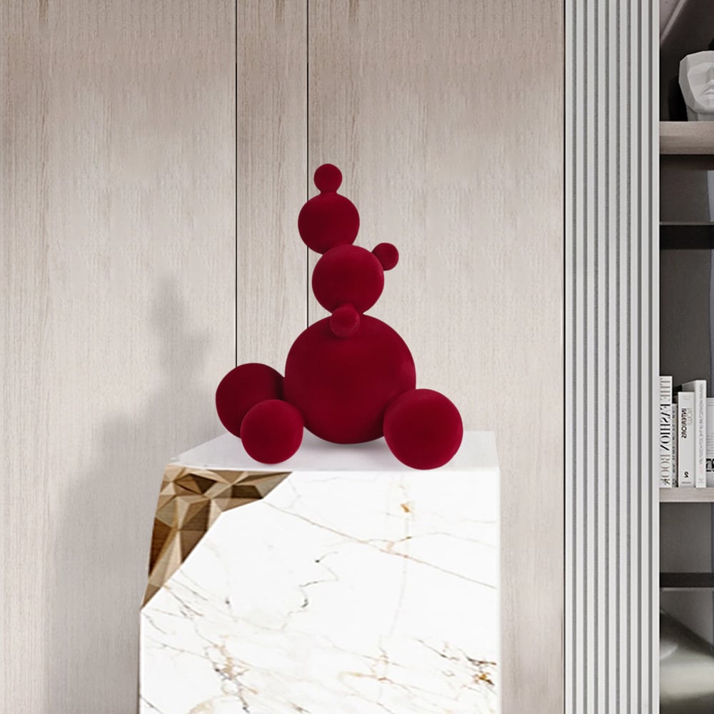 HMR - Abstract Accumulate Snowballs Snowman Sculpture Art Modern Resin Flocking Decor Wine Red