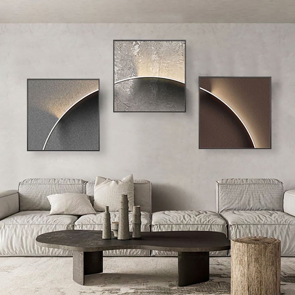 HMR - 3-Pieces Modern Abstract Wall Decor Set Square Canvas Print with Frame Living Room