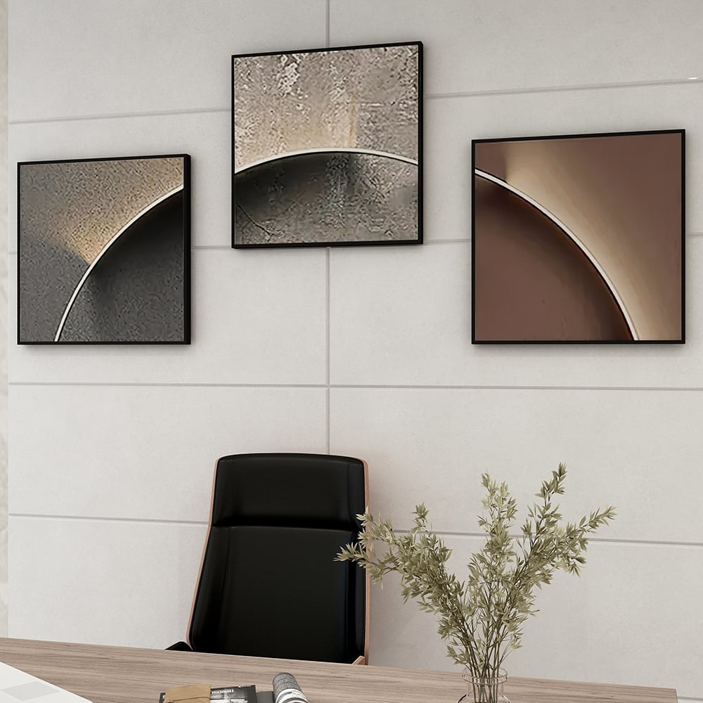 HMR - 3-Pieces Modern Abstract Wall Decor Set Square Canvas Print with Frame Living Room
