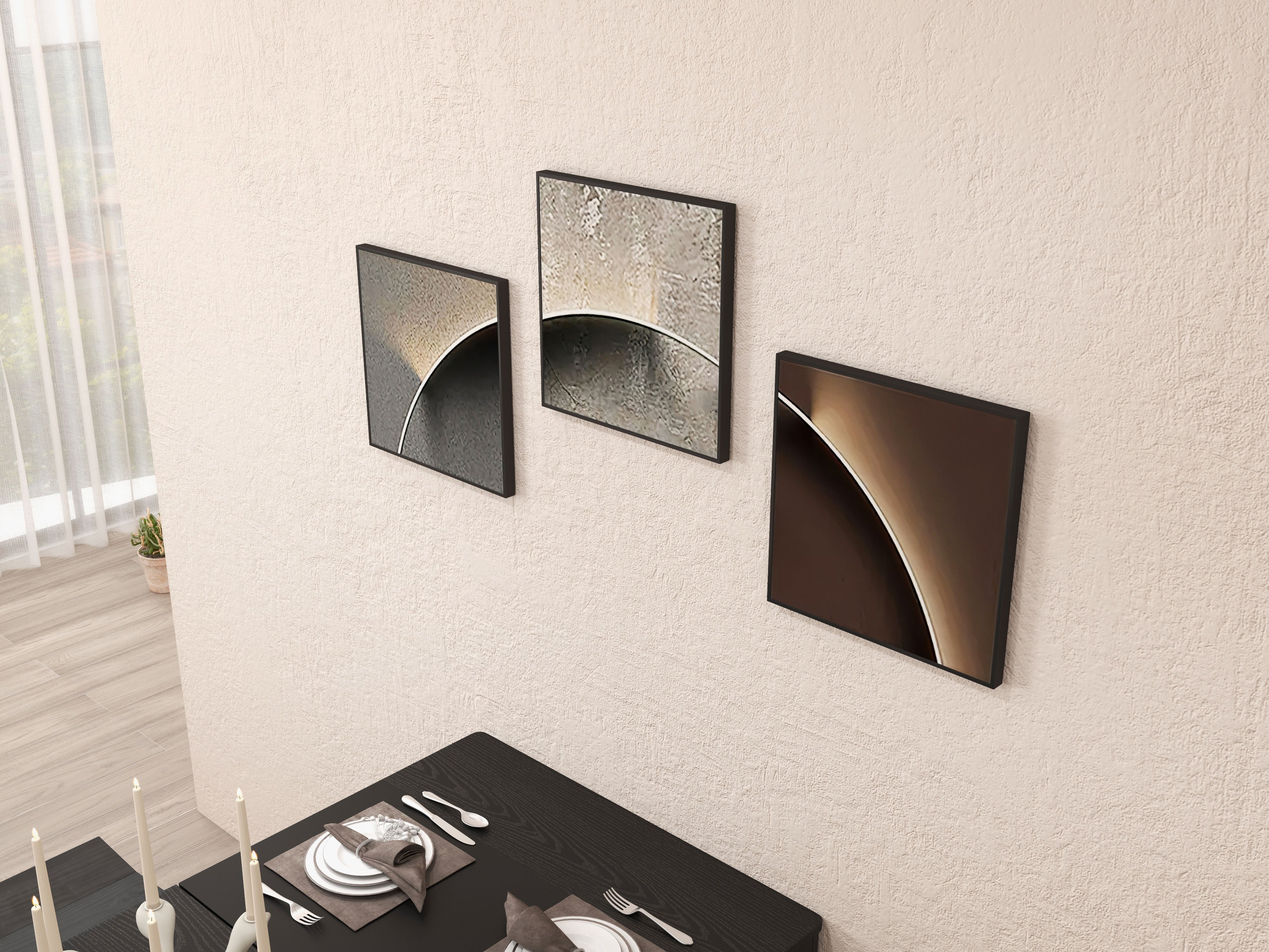 HMR - 3-Pieces Modern Abstract Wall Decor Set Square Canvas Print with Frame Living Room