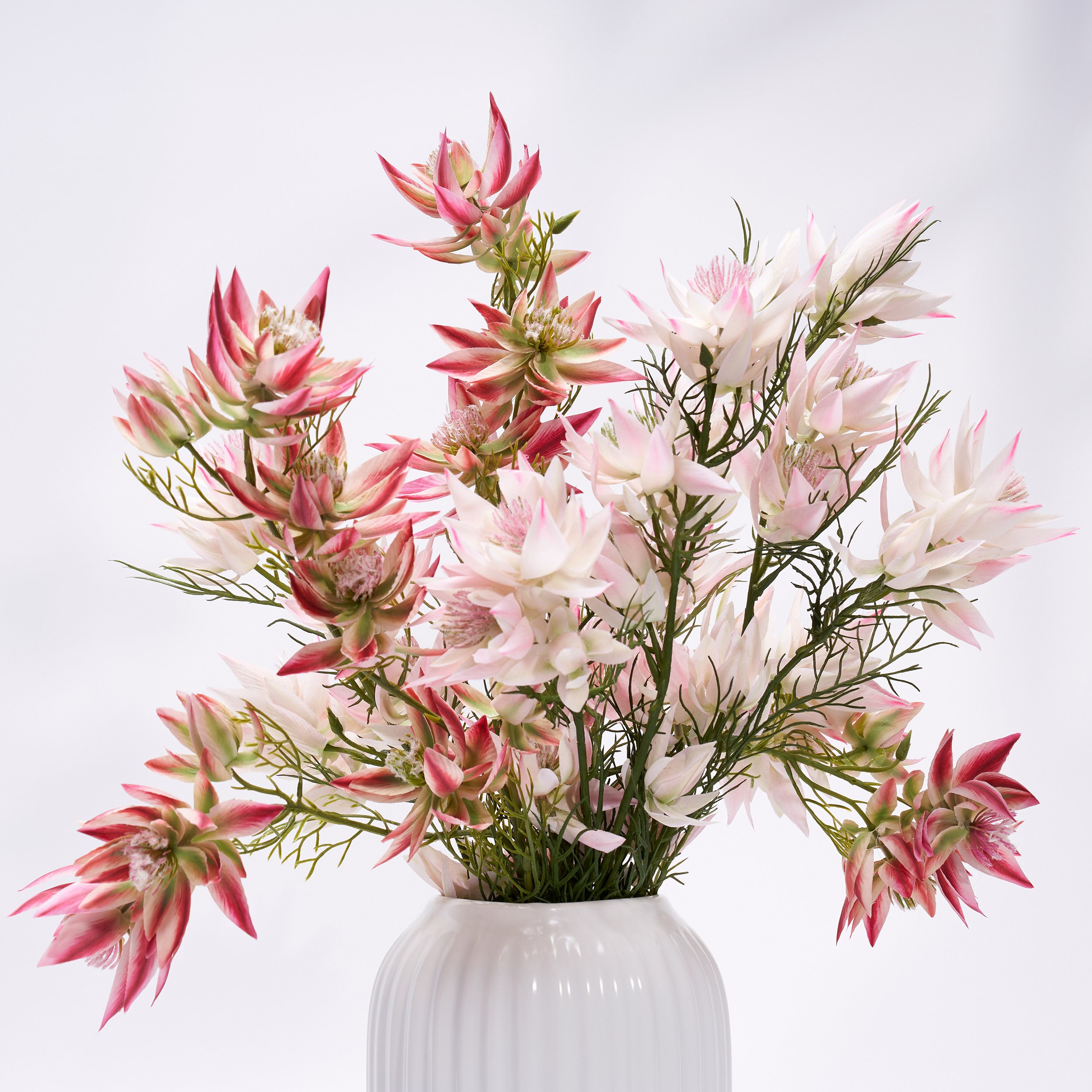 HMR - 14" x 21" Artificial Flowers in White Ribbed Vase Art Decor