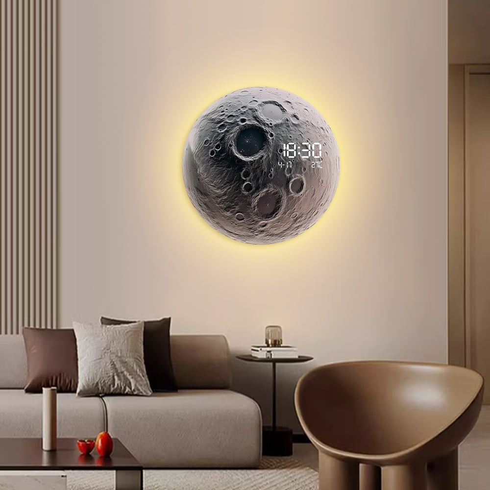 HMR - Modern and Unique LED Wall Clock Moon-inspired Home Decor