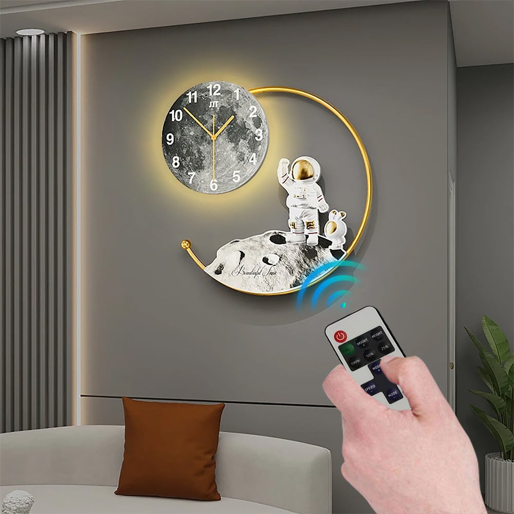 HMR - 20.5" Modern Astronaut Metal Acrylic Round Wall Clock with LED Lights