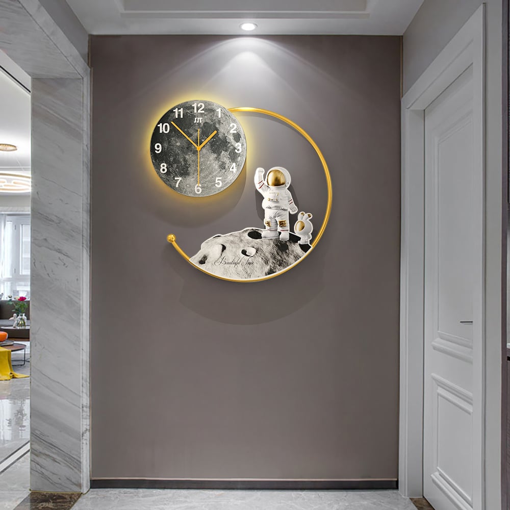 HMR - 20.5" Modern Astronaut Metal Acrylic Round Wall Clock with LED Lights