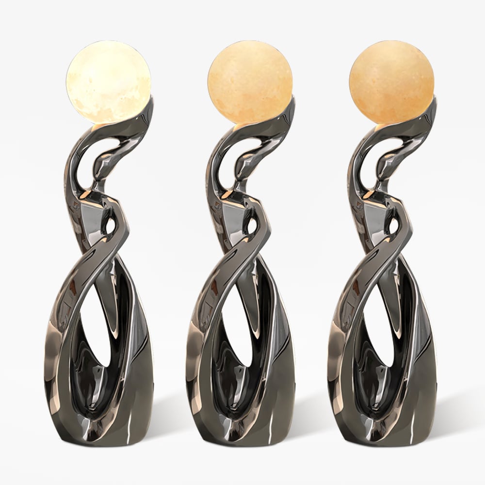 HMR - 9" x 32" Silver Sculpture with Illuminated Sphere Art Decor