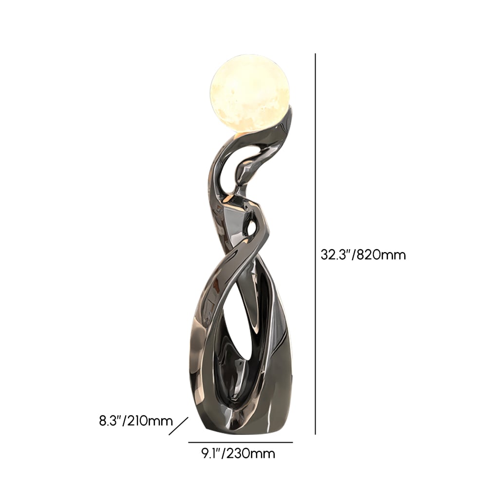 HMR - 9" x 32" Silver Sculpture with Illuminated Sphere Art Decor