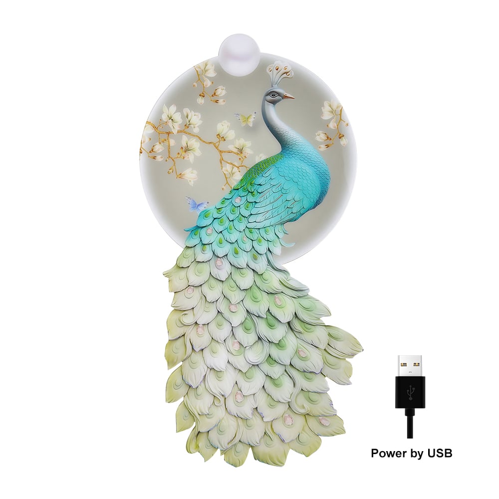 HMR - 31.5" LED Acrylic Peacock Wall Art Modern Abstract Geometric Decor USB Charging