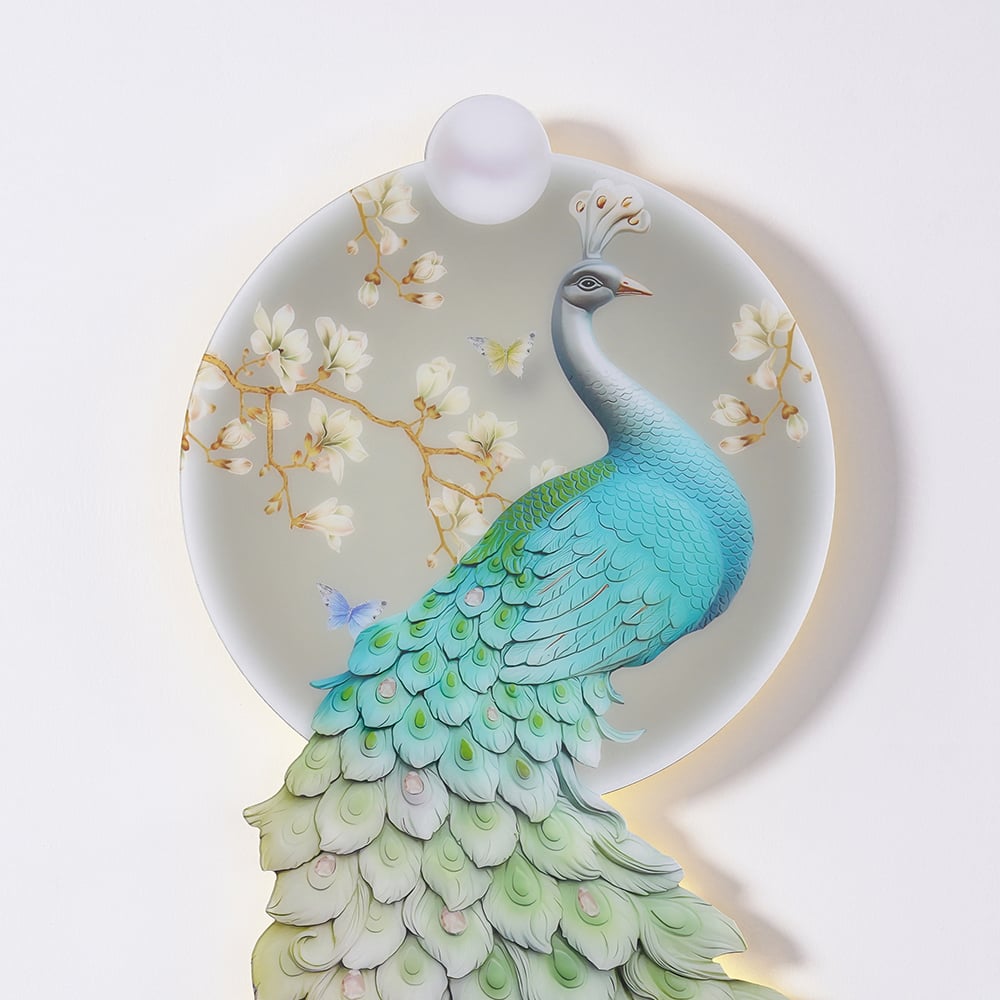 HMR - 31.5" LED Acrylic Peacock Wall Art Modern Abstract Geometric Decor USB Charging