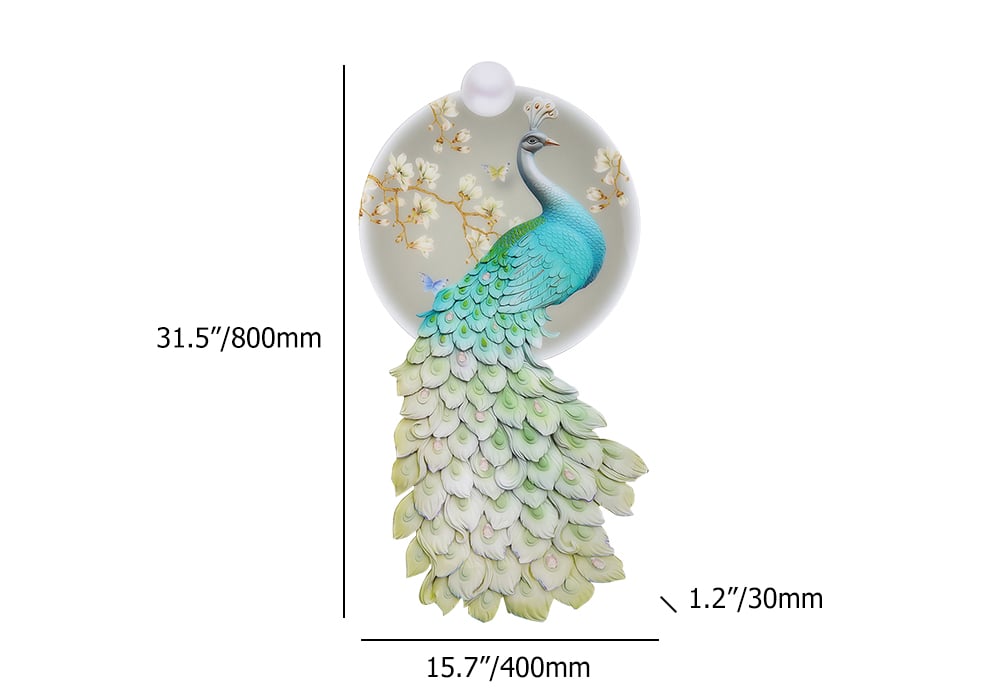 HMR - 31.5" LED Acrylic Peacock Wall Art Modern Abstract Geometric Decor USB Charging