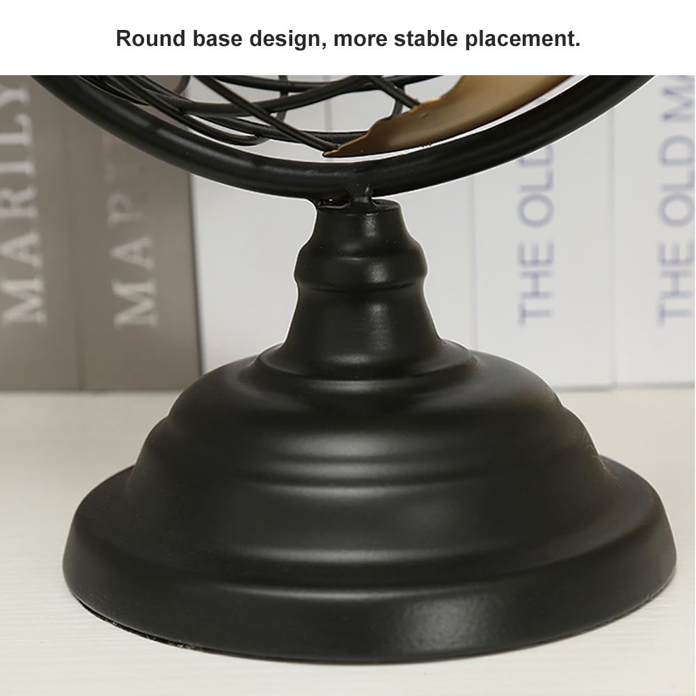 HMR - 11.8" Modern Abstract Metal Black & Gold Wireframe Globe Sculpture Ornament Decor Art